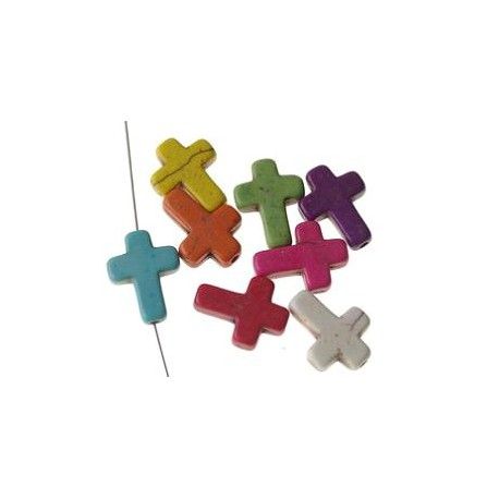 Howlite croix couleurs aléatoires 15x12mm x5  - 1