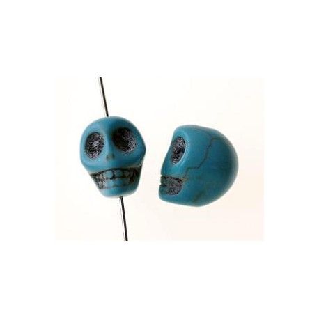 Tête de mort en howlite 13x10mm TURQUOISE x3  - 1