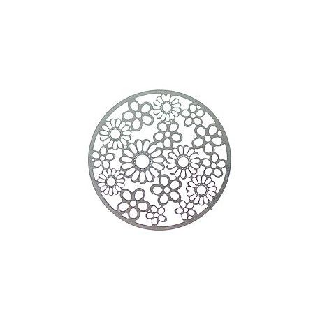 Laser cut émaillé rond fleuri GM 31.5mm ARGENTÉ  - 1