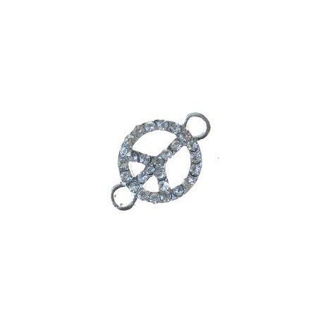 Intercalaire Peace & Love strassé 19x12.5mm CRYSTAL/ARGENTÉ  - 1