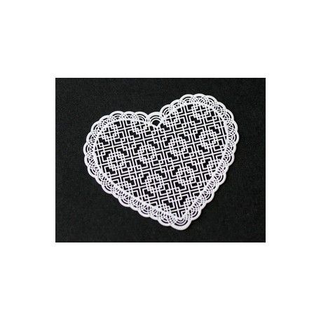 Laser cut émaillé coeur GM 50x43mm BLANC x1  - 1