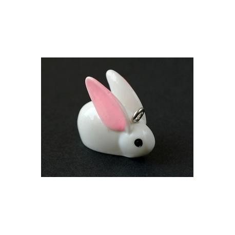 Lapin résine 18x7mm BLANC/ROSE x1  - 1