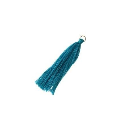 Pompon de fils avec anneau 80mm DARK TURQUOISE x1  - 1