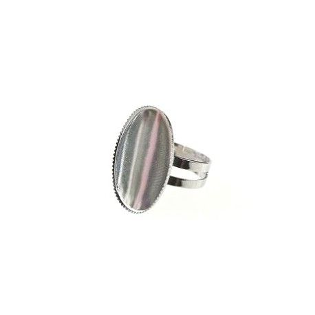 Support de bague porte cabochon ovale 25x18mm ARGENTÉ x1  - 1