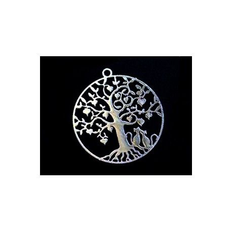 Laser cut rond 30mm Arbre coeur/chat ARGENTÉ  - 1