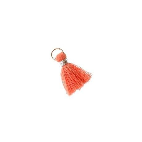 Pompon de fils avec anneau 20/22mm fil argenté ROSE PEACH x1  - 1