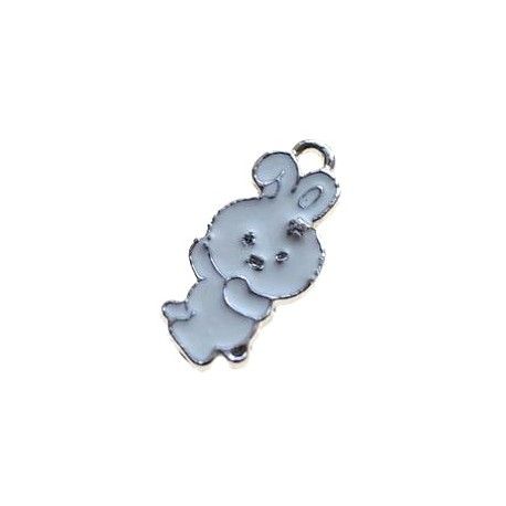 Breloque petit lapin émaillé 17x9mm ARGENTÉ  - 1