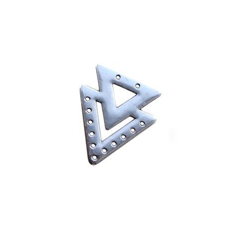 Intercalaire double triangle 13 trous 28x23mm ARGENTÉ SATINÉ  - 1