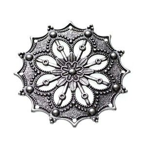 Estampe ronde fleur centrale 43mm ARGENTÉ VIEILLI