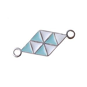 Intercalaire losange émaillé 22x9.1mm ARGENTÉ/TURQUOISE/BLANC x1