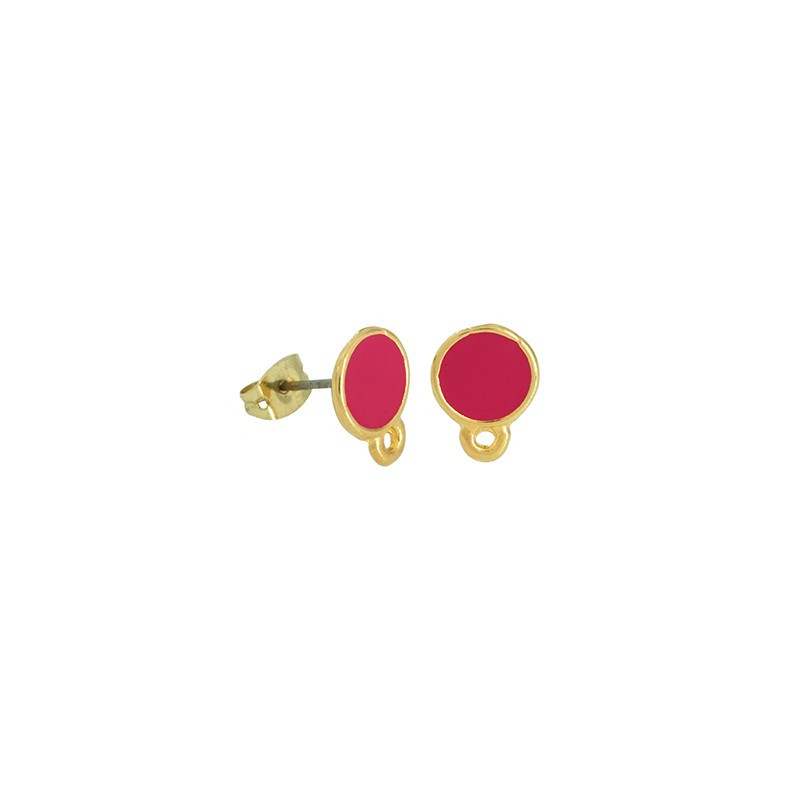 Clous d'oreilles dorés à l'or fin émaillés 24K 8mm x2  - 2