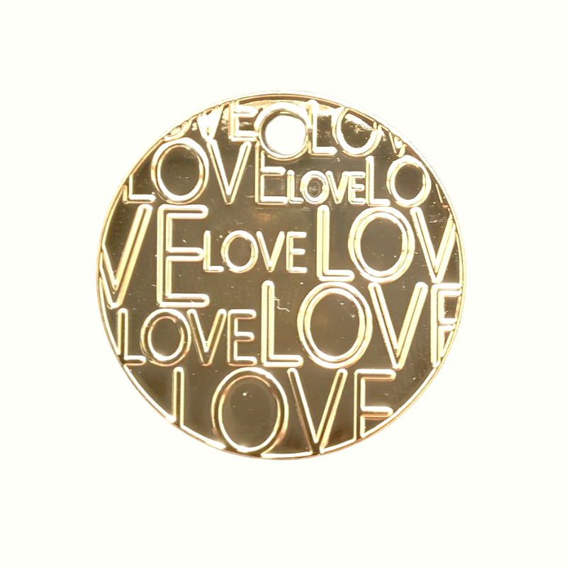 Médaille Ronde "Love" dorée à l'or fin 24K 26mm x1