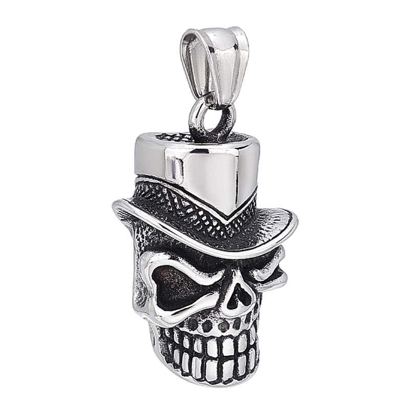 Pendentif skull - crâne - tête de mort Acier Inoxydable avec chapeau 35.5x20mm x1