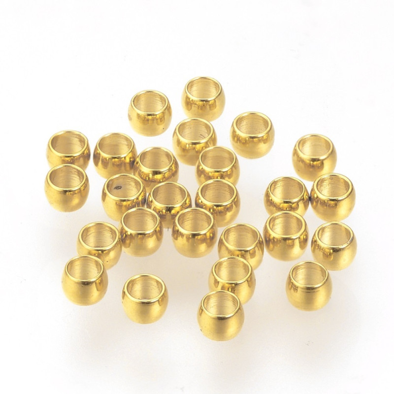 Perles à écraser en acier inoxydable 316, rondelles, dorée à l'or fin 24K, 2x1.5mm x25