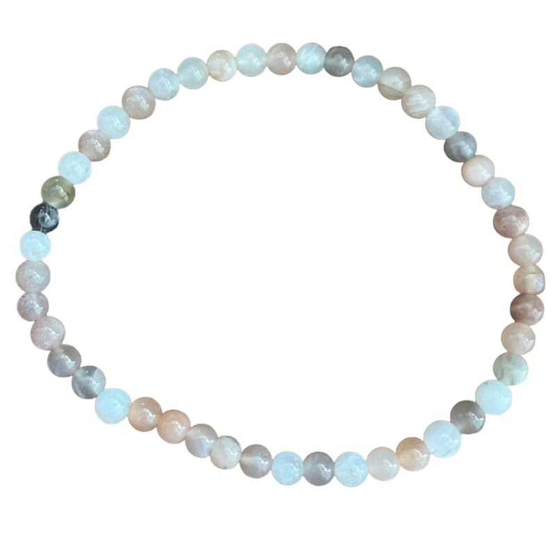 Bracelet Perle Ronde 4mm, Fil de 18cm en Pierre de Lune Mix x1