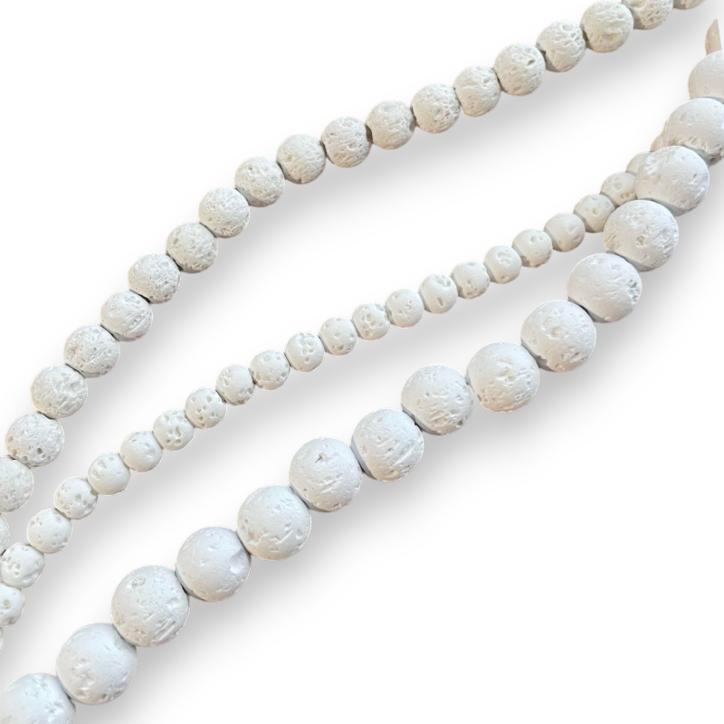 Fil de Pierre de Lave Blanche 40cm - Perles rondes 4mm, 6mm, et 8mm |3 déclinaisons x1