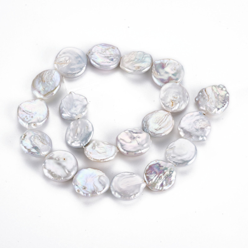 Perles en Keshi Naturel, Plat Rond, Couleur de Coquillage - 15~29x14~19x3~8mm, Trou 0.6mm