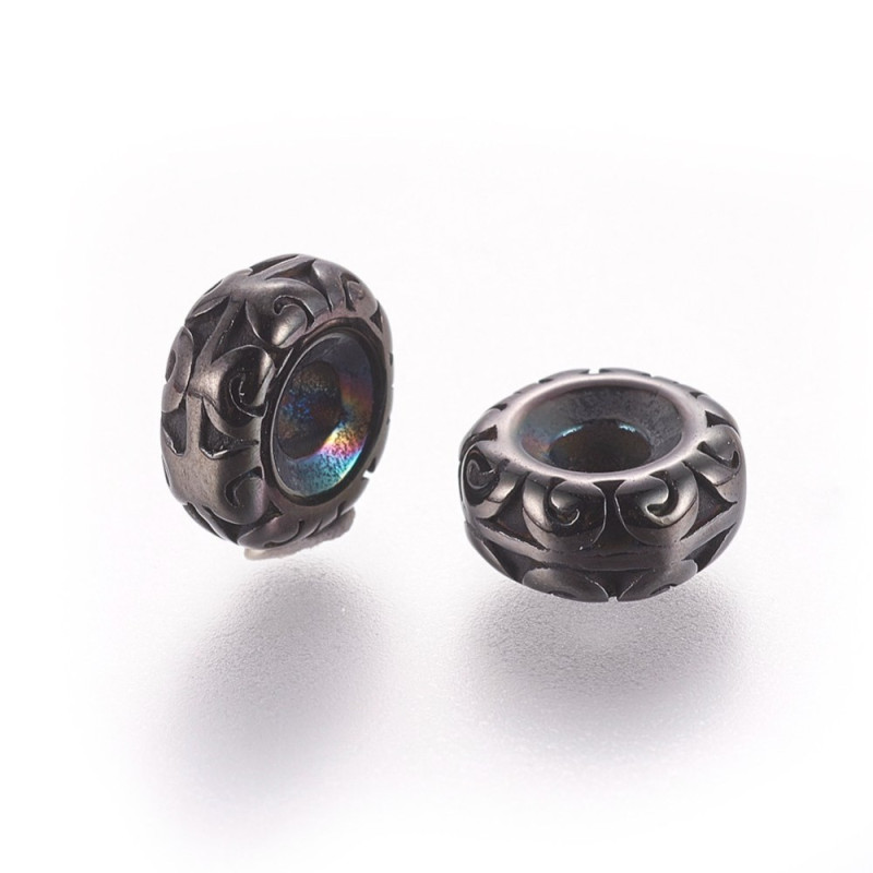 Intercalaire Perles en 304 Acier Inoxydable, couleur Métallique noir- 9.5x4mm, Trou 3mm x1