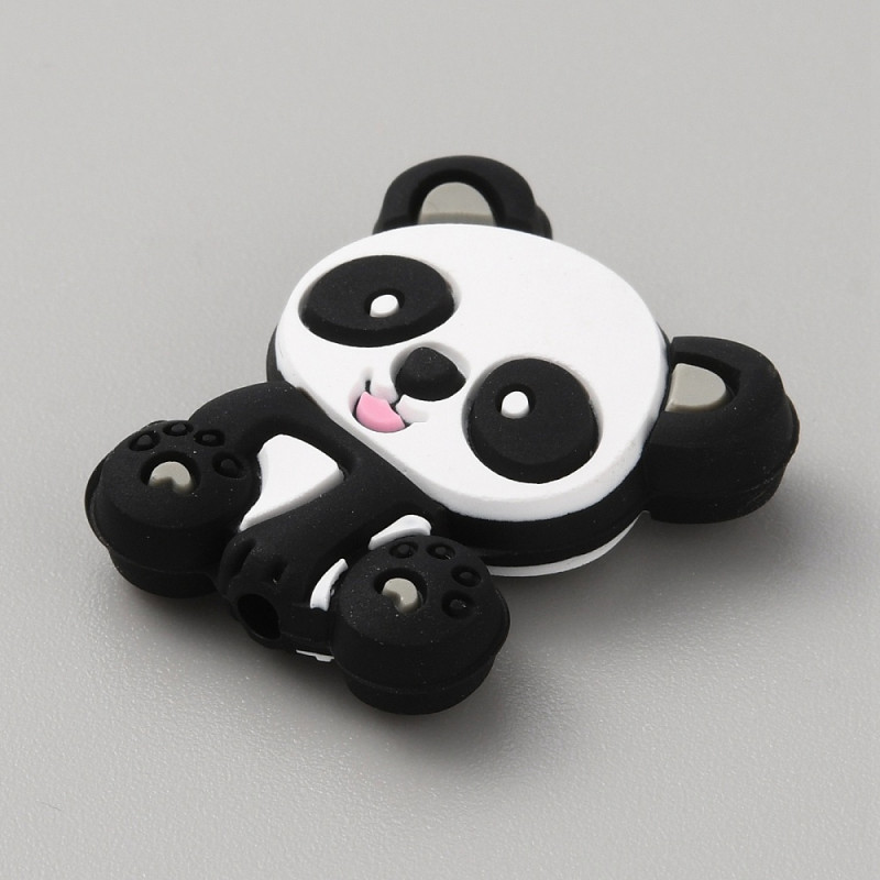 Perles de Silicone Panda - Pendentifs à Mâcher pour Colliers et Bracelets d'Allaitement, 28.5x24x6.5mm, Trou 2mm x1