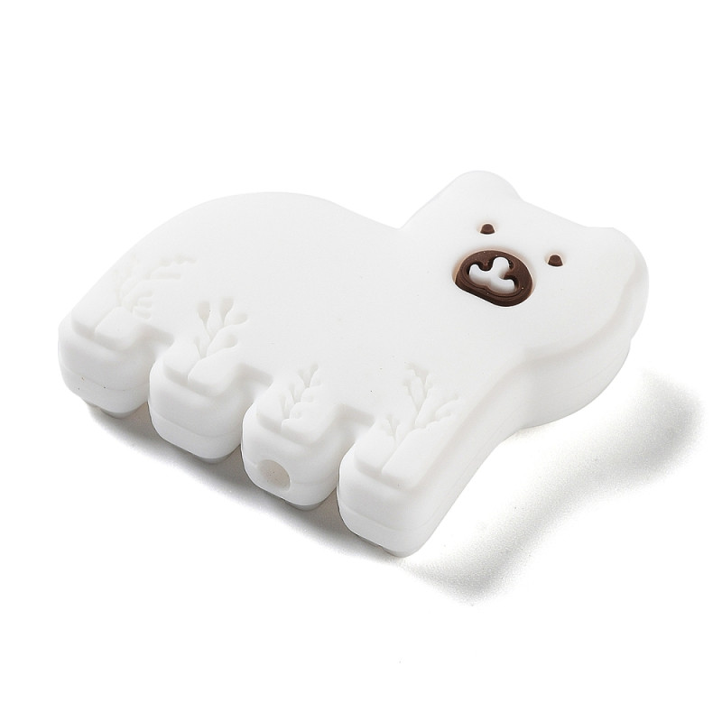 Ours Perles en Silicone - Perles à Mâcher pour Jouets de Dentition, Blanc, 26x30x9.5mm, Trou 2mm x1