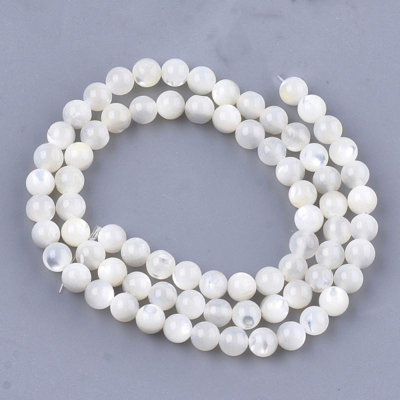 Perles de Coquillage Naturel - Nacre Ronde, couleur Ivoire, 5mm, Trou 1mm x1 fil