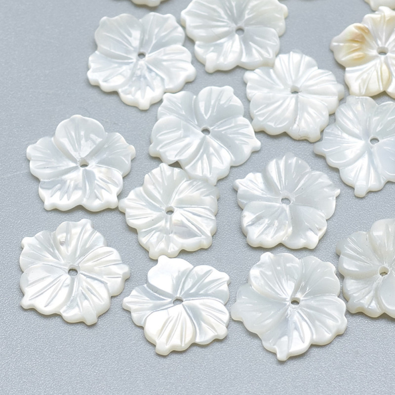 Perles de Coquillage Blanc Naturel - Nacre Forme Fleur, 11~12x11~12x1~2mm, Trou 0.8mm x1