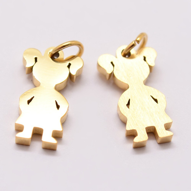 Pendentifs en Acier Inoxydable 316, Silhouette fille, 18k Plaqué Or, 16x7x2mm, Trou 3mm