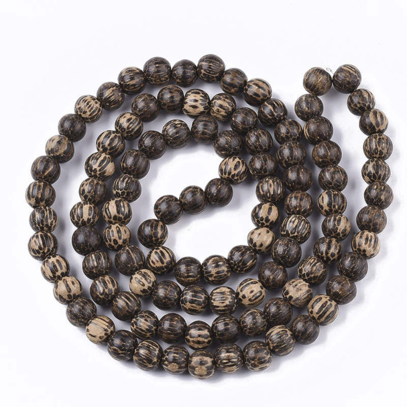 Fil de Perles de Bois Bodhi Naturel, Ciré, Ronde, Selle Marron, 9x8mm, Trou 2mm x1