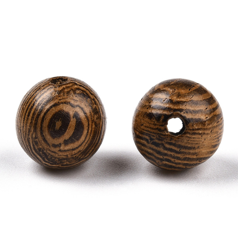 Perles en Bois de Wengé Naturel, Ronde, Teinte Brun Coco, 8mm, Trou 1.5mm x10