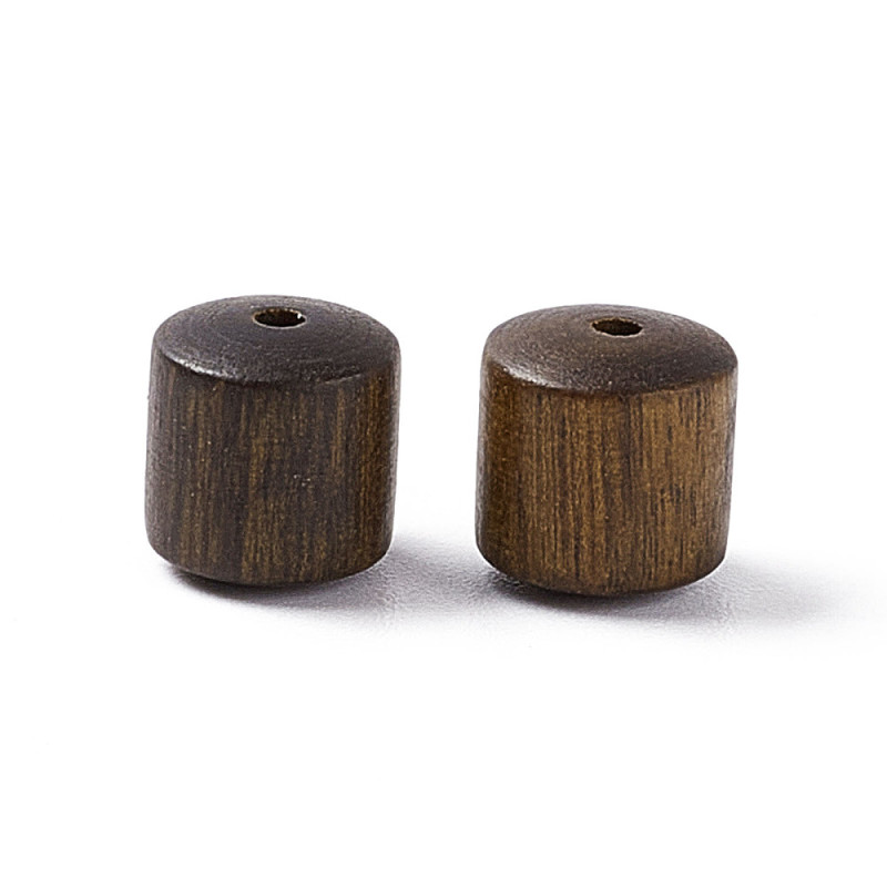 Perles Naturelles en Bois de Padouk Africain, forme cylindrique, Brun Coco, 8x8mm, Trou 1.6mm x10