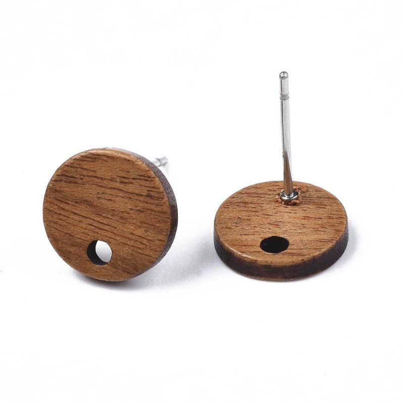 Clous d'oreilles en bois de noyer avec tige en acier inoxydable 304, rond plat, 10 mm