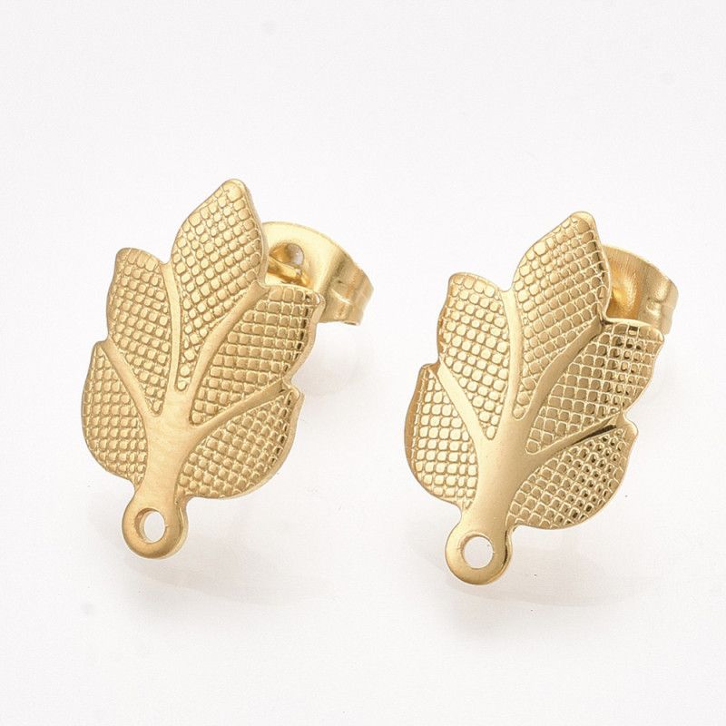 Apprêts de boucles d'oreilles en acier inoxydable 304 avec boucle et écrous d'oreille, feuille doré à l'or fin, 17x10.5 mm