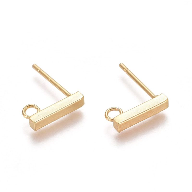 Clou d'oreille inoxydable 304 rectangle avec boucle, doré, 10x2x2mm x2