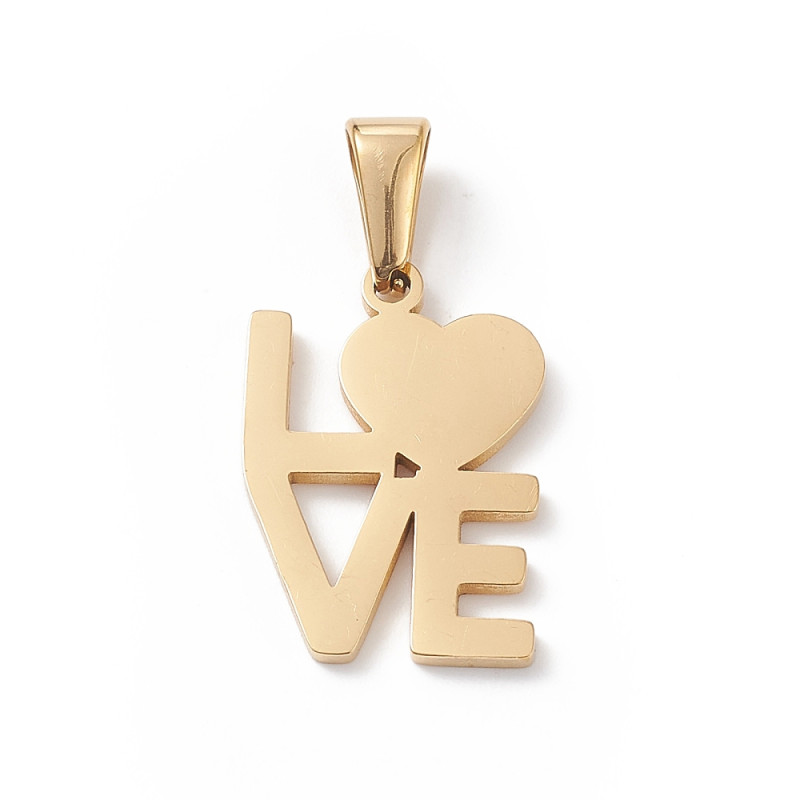 Pendentif "I LOVE YOU" en Acier Inoxydable 304 - Doré, 20.5x14.5mm x1