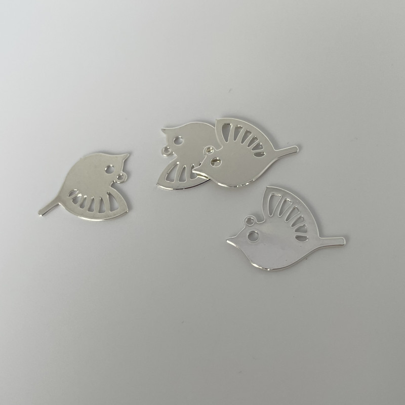 Breloque Oiseau en Étain Finition Argent 925 - 19.5x15.5mm x1