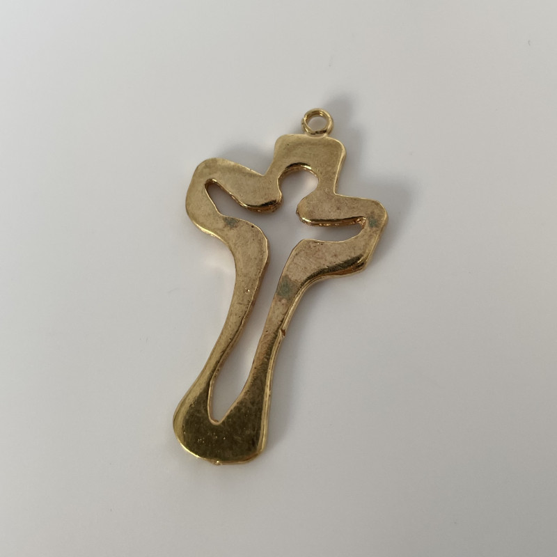 Breloque Contour Croix Évidée, Doré à l'Or Fin 24K - 38.5x22mm x1