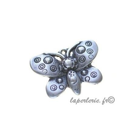 Breloque papillon motif cercles 22x29mm ARGENTE VIEILLI  - 1