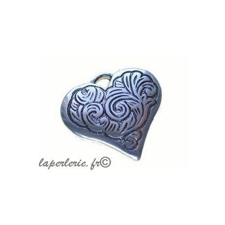 CCB Pendentif coeur arabesque 34x32mm ARGENTE x2  - 1