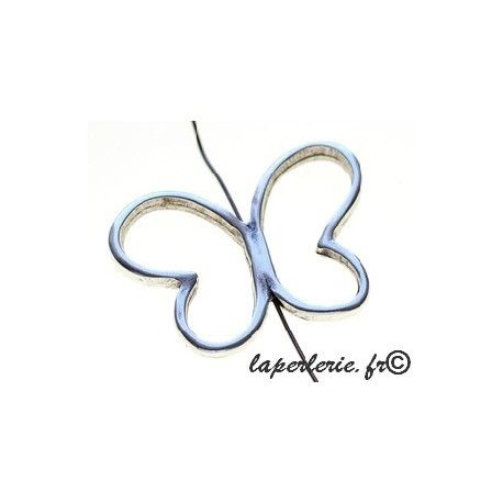 Pendentif papillon 28x39mm ARGENTE VIEILLI  - 1