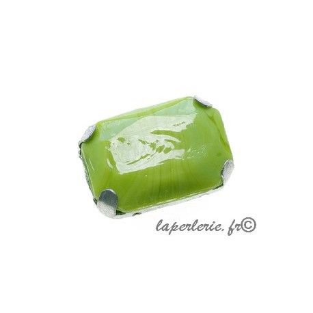 Cabochon rectangle 25x18mm serti Argenté vieilli VERT POMME  - 1