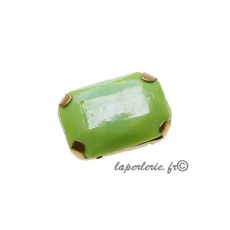 Cabochon rectangle 25x18mm serti laiton vieilli VERT POMME  - 1