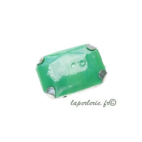 Cabochon rectangle 25x18mm serti Argenté vieilli VERT  - 1