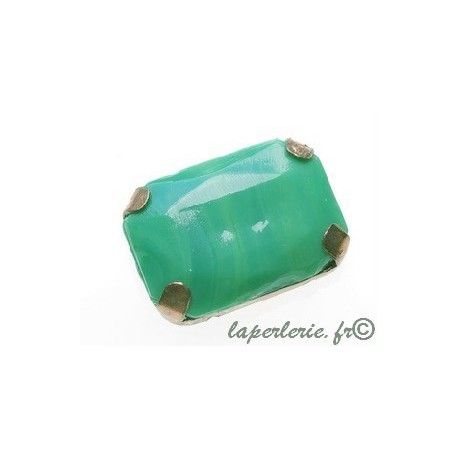 Cabochon rectangle 25x18mm serti Cuivre vieilli VERT  - 1