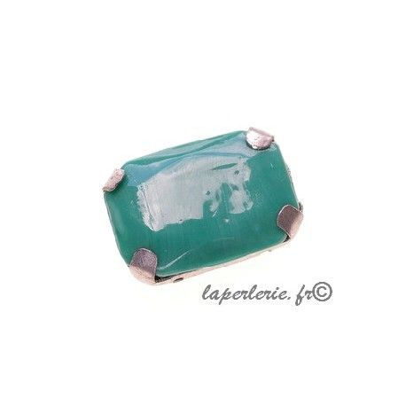 Cabochon rectangle 25x18mm serti Argenté vieilli LIGHT EMERALD  - 1