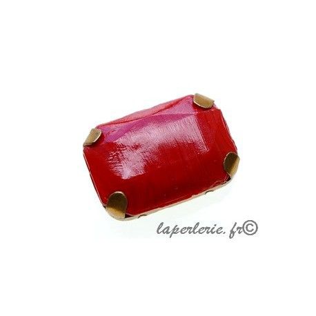 Cabochon rectangle 25x18mm serti laiton vieilli ROUGE  - 1