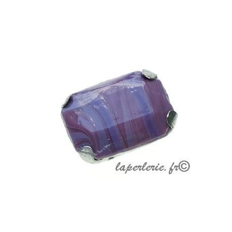 Cabochon rectangle 25x18mm serti Argenté vieilli LILAS  - 1