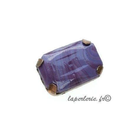 Cabochon rectangle 25x18mm serti Cuivre vieilli LILAS  - 1