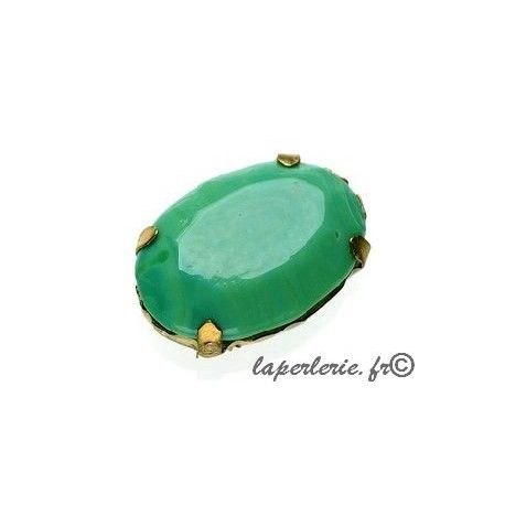 Cabochon ovale 30x20mm serti Cuivre vieilli VERT  - 1