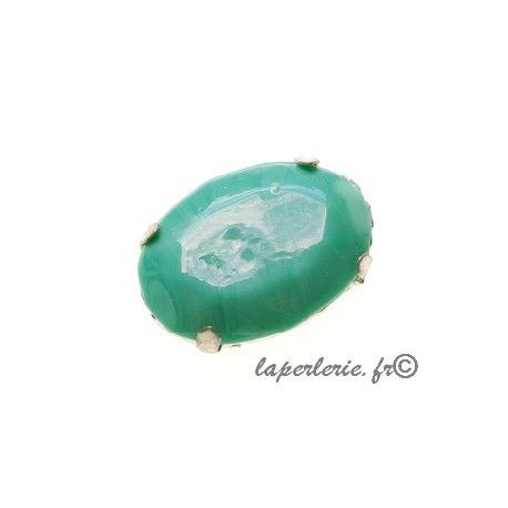 Cabochon ovale 30x20mm serti Argenté LIGHT EMERALD  - 1