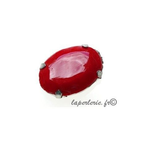 Cabochon ovale 30x20mm serti Argenté ROUGE  - 1